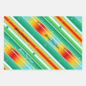 エレガント星とストライプカラフルのクリスマス ラッピングペーパーシート (正面)