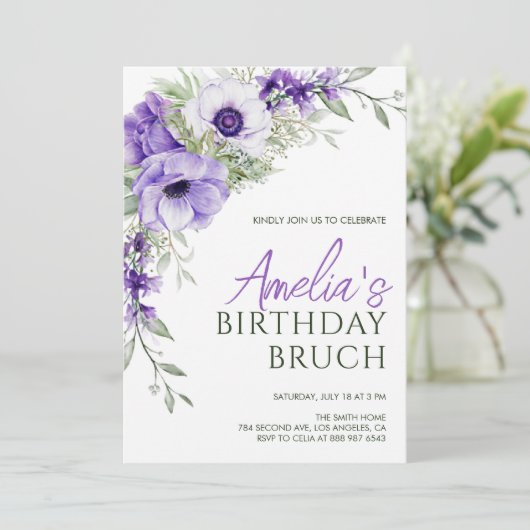 エレガント春とサマーワイルドフラワー誕生日 招待状 (スタンド正面)