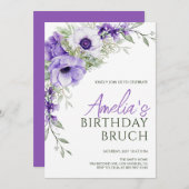 エレガント春とサマーワイルドフラワー誕生日 招待状 (正面/裏面)