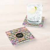 エレガント春の花ストライプデザイン ガラスコースター (アングル)