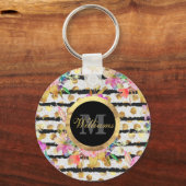 エレガント春の花ストライプデザイン キーホルダー (正面)