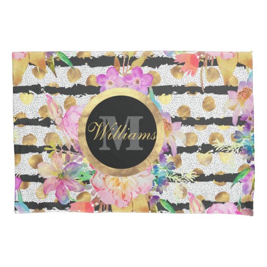 エレガント春の花ストライプデザイン 枕カバー (正面)