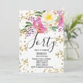 エレガント春の花ピンクフローラ誕生日 招待状 (スタンド正面)