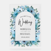 エレガント春ダスティブルーフローラ結婚の歓迎 アクリルサイン (正面)
