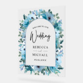 エレガント春ダスティブルーフローラ結婚の歓迎 アクリルサイン (傾斜)