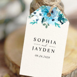 エレガント春ダスティ青フローラ結婚ズ ギフトタグ