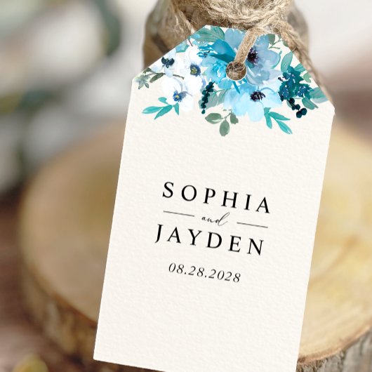 エレガント春ダスティ青フローラ結婚ズ ギフトタグ