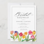 エレガント春チューリップ書道ブライダルシャワー 招待状 (正面)