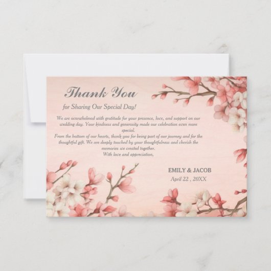 エレガント春ピンクさくらんぼ結婚ブロッサム サンキューカード (正面)