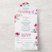 エレガント春ピンクウォーター色フローラ結婚ズ オールインワン招待状 (内側)