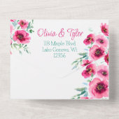 エレガント春ピンクウォーター色フローラ結婚ズ オールインワン招待状 (裏面)