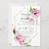 エレガント春ピンクポピーフローラ 招待状 (正面)