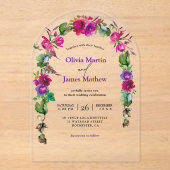 エレガント春ピンク紫結婚の花 アクリル招待状 (正面)