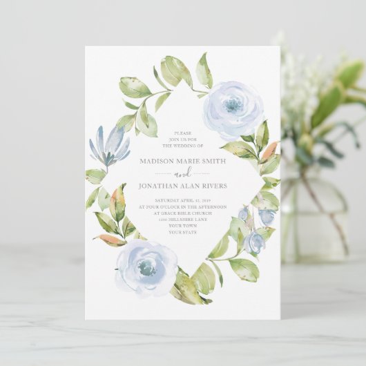 エレガント春フローラダイヤモンドダスティブルー結婚ズ 招待状 (スタンド正面)
