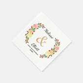 エレガント春フローラ水彩リース縁ど スタンダードカクテルナプキン (角)