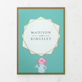 エレガント春フローラ結婚ティール（緑がかった色）ズFab 三つ折り招待状 (カバー)