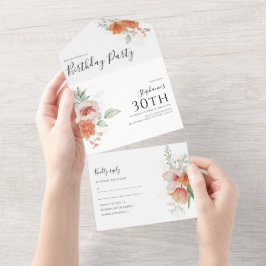 エレガント春フローラ誕生日 オールインワン招待状