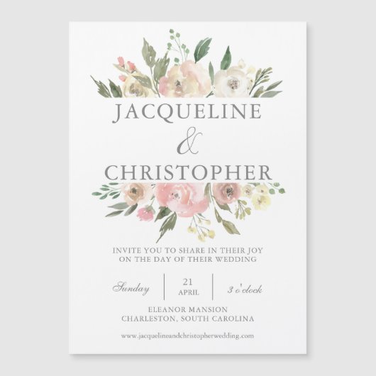 エレガント春フローラ赤面パイ結婚ニーズ マグネット招待状 (正面)