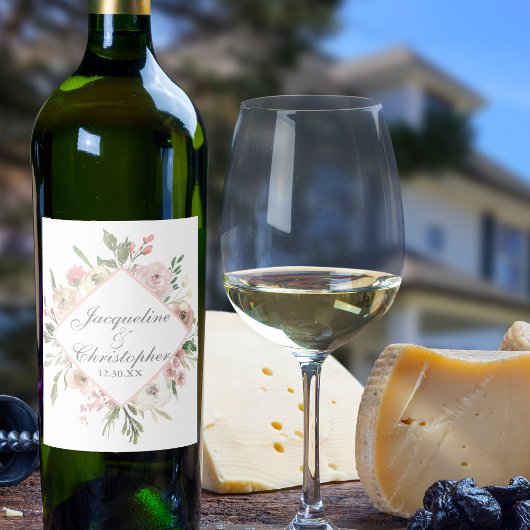 エレガント春フローラ赤面パイ結婚ニーズ ワインラベル