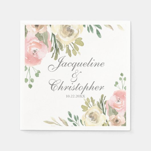 エレガント春フローラ赤面ピンクピーニー結婚ズ スタンダードカクテルナプキン (正面)