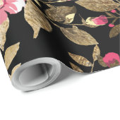 エレガント春フローラ金ゴールドパターン ラッピングペーパー (ロールコーナー)