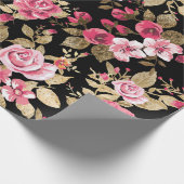 エレガント春フローラ金ゴールドパターン ラッピングペーパー (角)