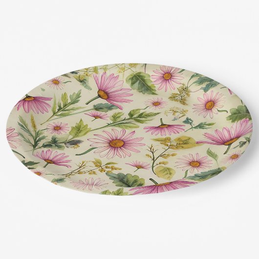 エレガント春フローラ ペーパープレート (アングル)