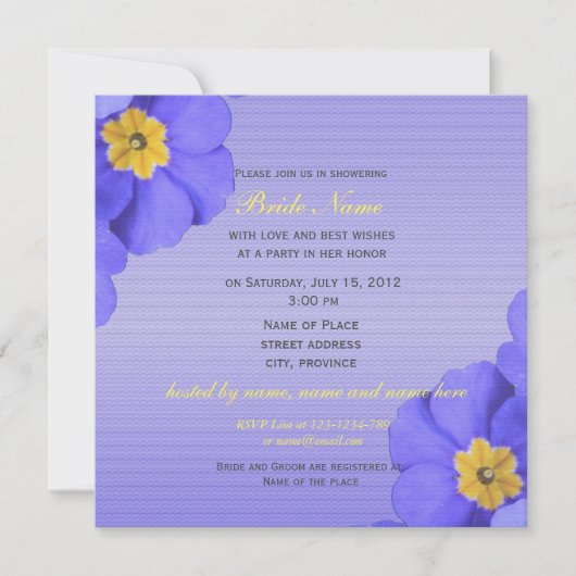 エレガント春ブルーガーデン花ブライダルシャワー 招待状 (正面)
