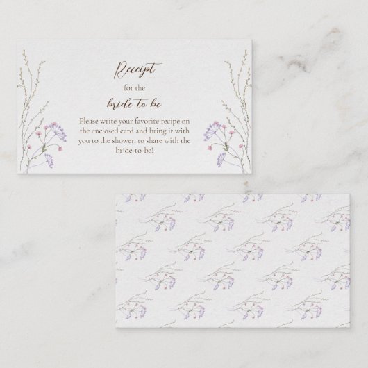 エレガント春ワイルドフラワーブライダルシャワーレシピ エンクロージャーカード (正面/裏面)