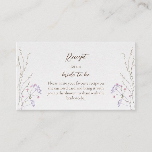 エレガント春ワイルドフラワーブライダルシャワーレシピ エンクロージャーカード (正面)