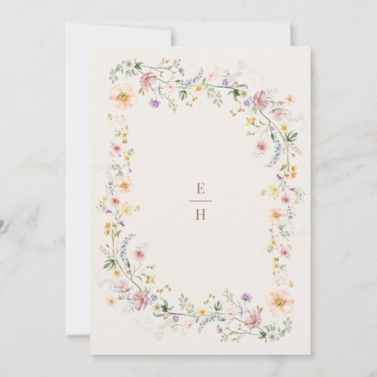 エレガント春ワイルドフラワーメドウフェアヤテ結婚ール 招待状 (裏面)