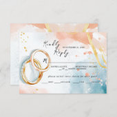 エレガント春夏の金ゴールドリング結婚 出欠カード (正面/裏面)