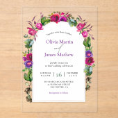 エレガント春夏ピンク紫結婚の花 アクリル招待状 (正面)
