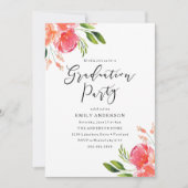 エレガント春水彩画フローラ卒業パーティー 招待状 (正面)