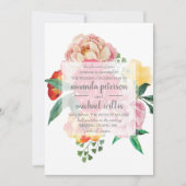 エレガント春牡丹葉と花結婚類 招待状 (正面)