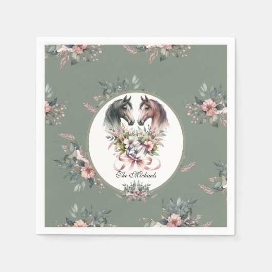 エレガント春結婚馬 スタンダードカクテルナプキン (正面)