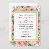エレガント春赤面フローラ金ゴールドフレ結婚ーム 招待状 (正面/裏面)