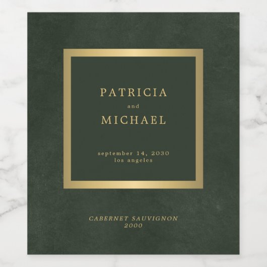 エレガント暗緑色結婚パーソナライズされた ワインラベル (シングルラベル)