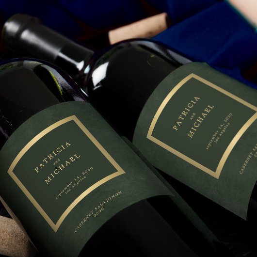 エレガント暗緑色結婚パーソナライズされた ワインラベル