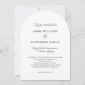 エレガント書の結婚白黒アーチ 招待状 (正面)