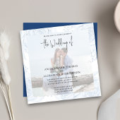 エレガント書クラシック道シンプル青RSVP写真 招待状