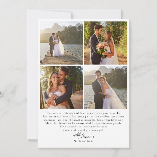 エレガント書シンプルモダン5結婚の写真 サンキューカード (正面)