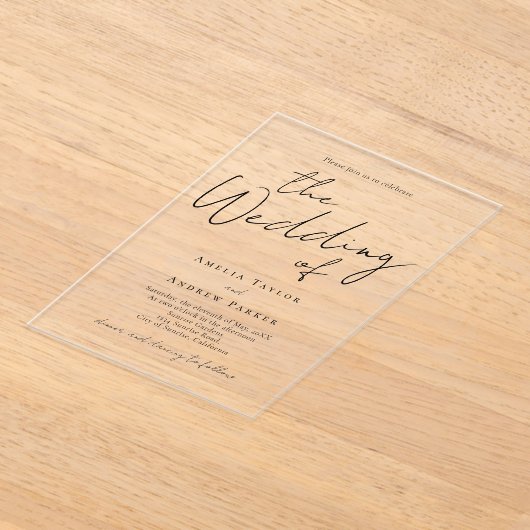 エレガント書シンプル字フォーマル結婚の アクリル招待状 (レイダウン)