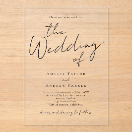 エレガント書シンプル字フォーマル結婚の アクリル招待状