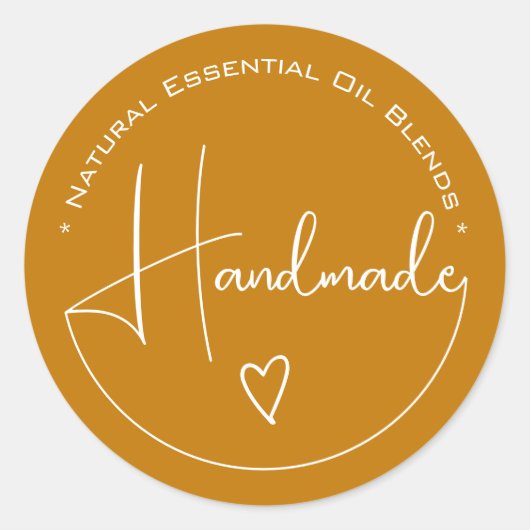 エレガント書シンプル手製ハート黄 ラウンドシール (正面)