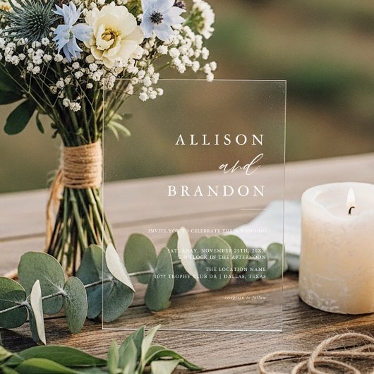 エレガント書シンプル結婚の透明 アクリル招待状