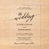 エレガント書シンプル結婚モダンミニマルの アクリル招待状 (正面)