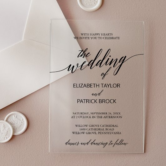 エレガント書シンプル結婚モダンミニマルの アクリル招待状