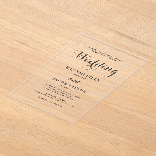 エレガント書シンプル結婚 アクリル招待状 (レイダウン)