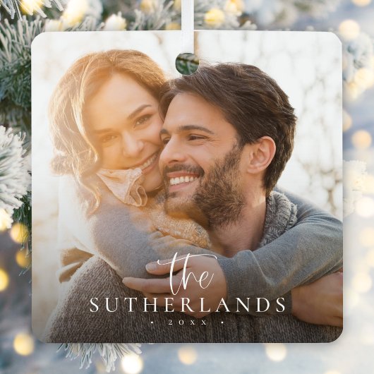 エレガント書モダン書クリスマス家族写真 メタルオーナメント